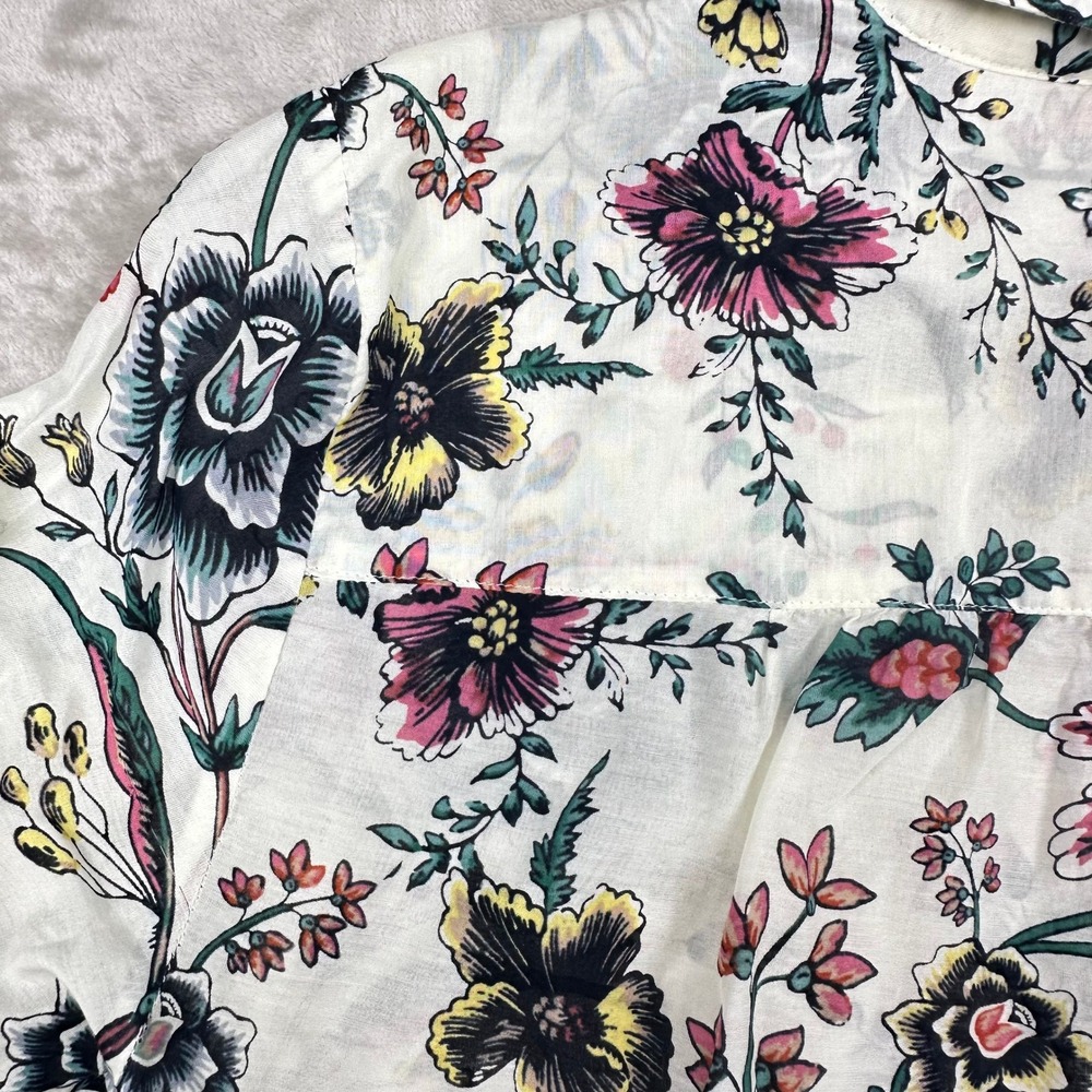 LOFT Womens White Floral Silk Cotton Blend‎ Button Down Shirt Long Sleeve Size M - Picture 14 of 15